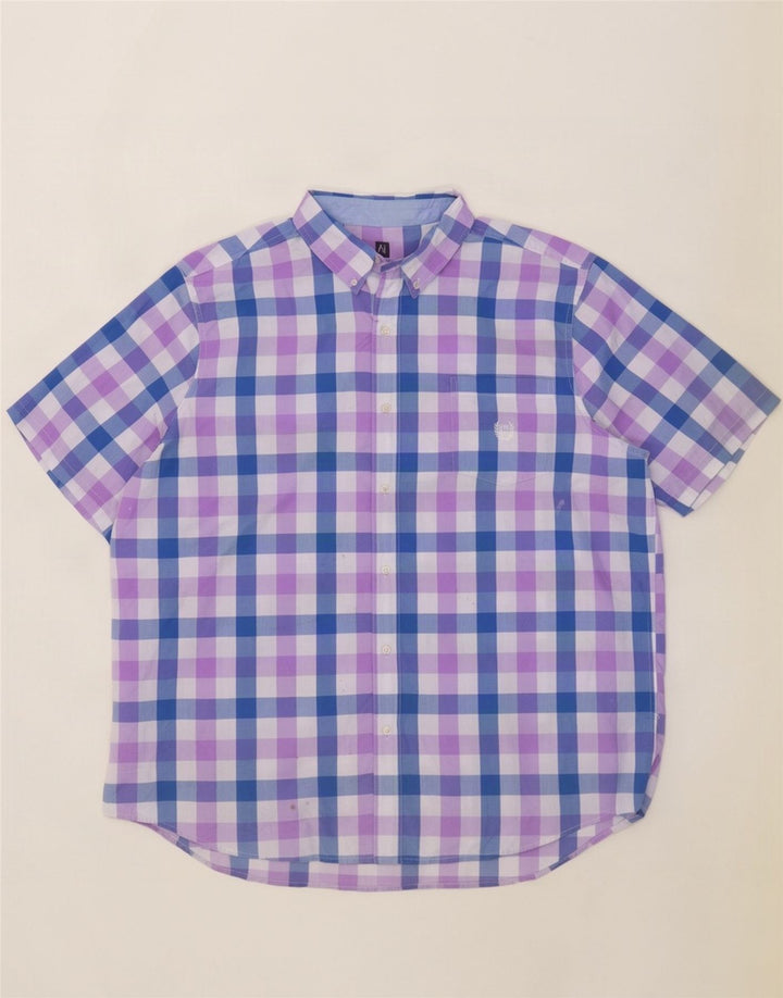 Chaps Pflegeleichtes Herren-Kurzarmhemd 2XL aus blauer Gingham-Baumwolle