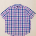 Chaps Pflegeleichtes Herren-Kurzarmhemd 2XL aus blauer Gingham-Baumwolle