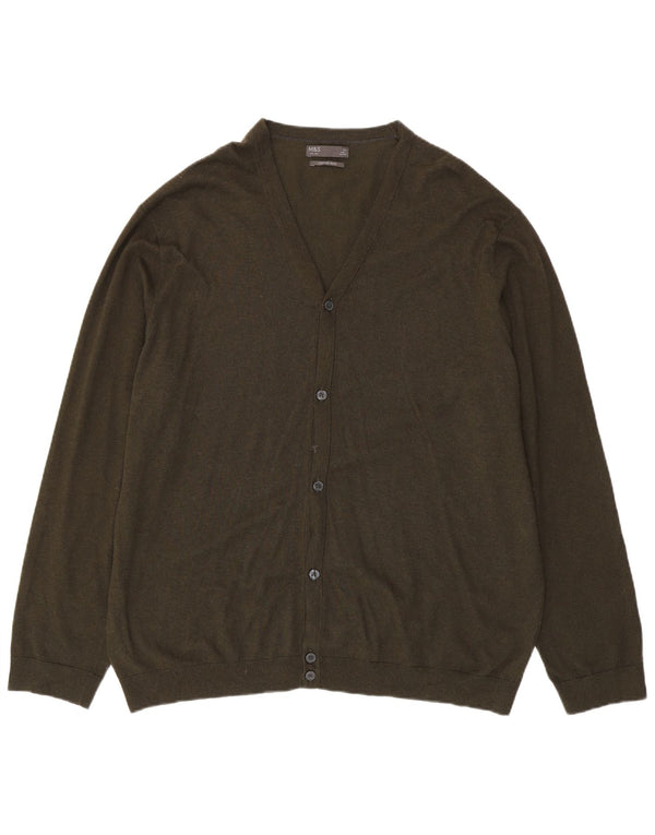 Marks & Spencer Herren Strickjacke 2XL Khaki Baumwolle