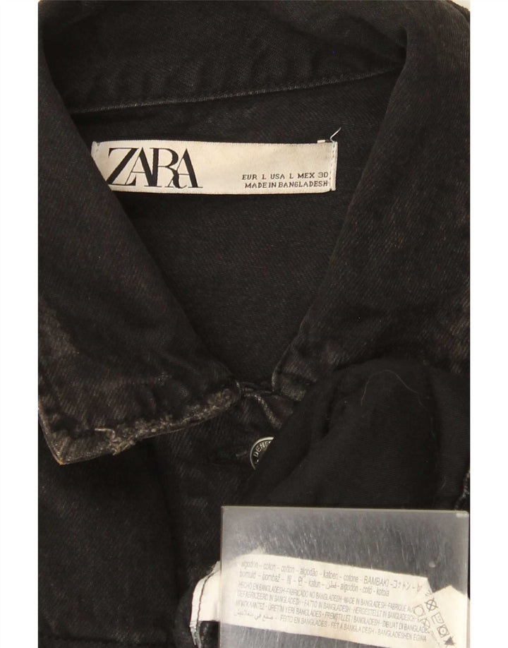 Zara Damen Jeansjacke UK 16 Large Schwarze Baumwolle
