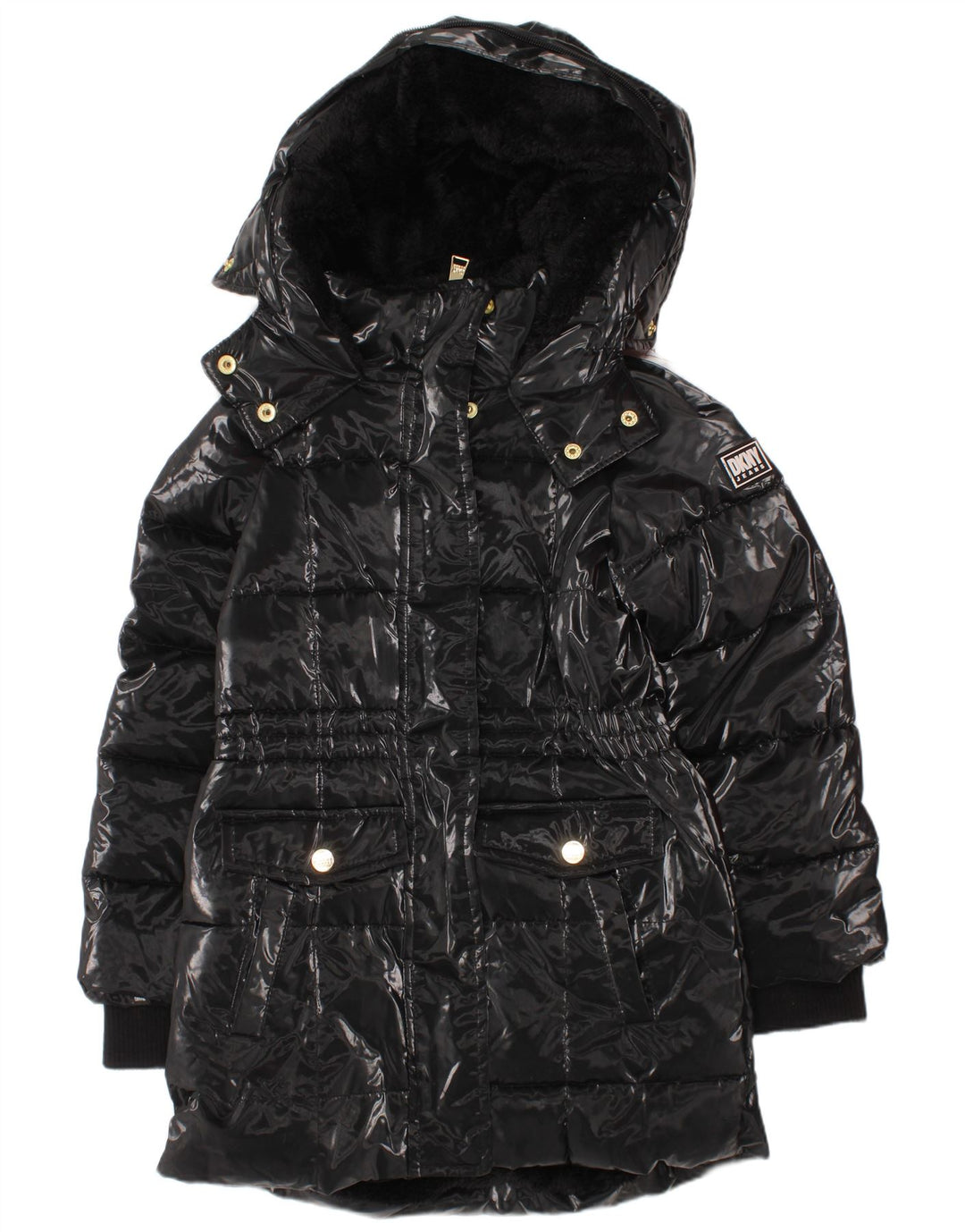 Dkny Wattierter Mantel mit Kapuze für Mädchen, 3–4 Jahre, schwarzes Polyamid