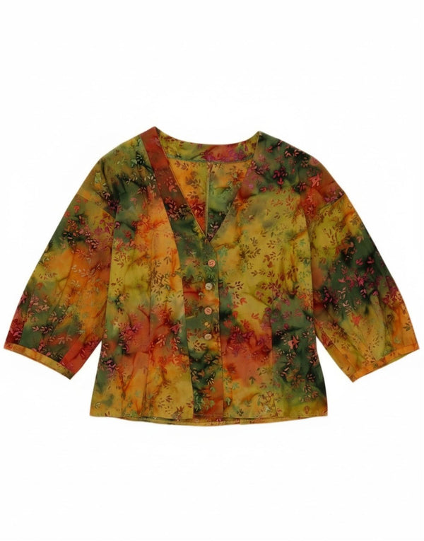 Vintage Damen 3/4-Ärmel-Hemdbluse UK 12 Medium Mehrfarbig geblümt