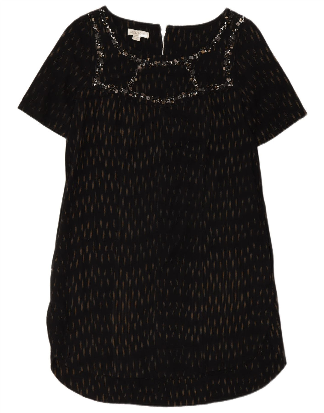 Monsoon Damen Etuikleid UK 12 Mittelschwarz gepunktete Baumwolle