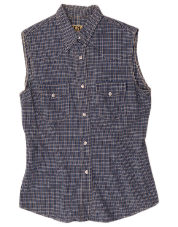 Replay Damen ärmelloses Hemd UK 18 XL blau kariert Baumwolle