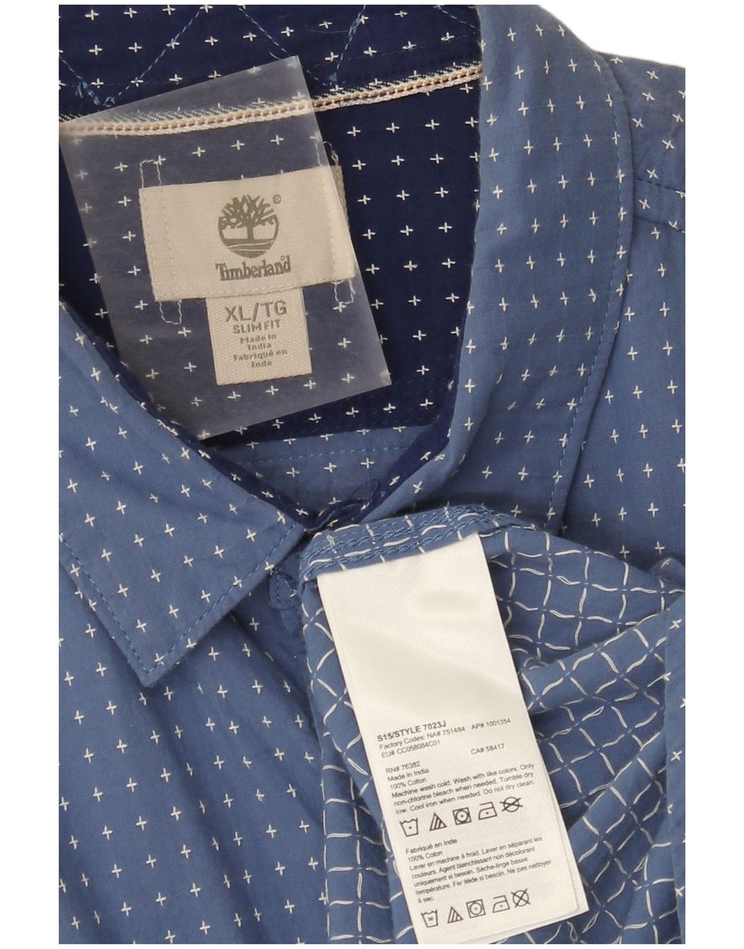 Timberland Herren-Hemd mit abstraktem Muster, schmale Passform, XL, blau, Baumwolle