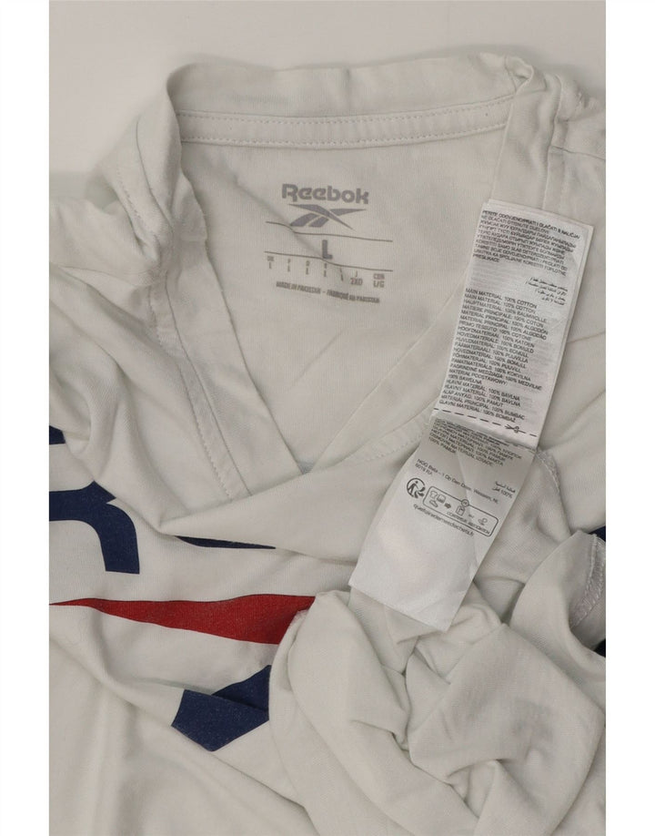 Reebok Herren-T-Shirt mit Grafik, Größe L, aus weißer Baumwolle