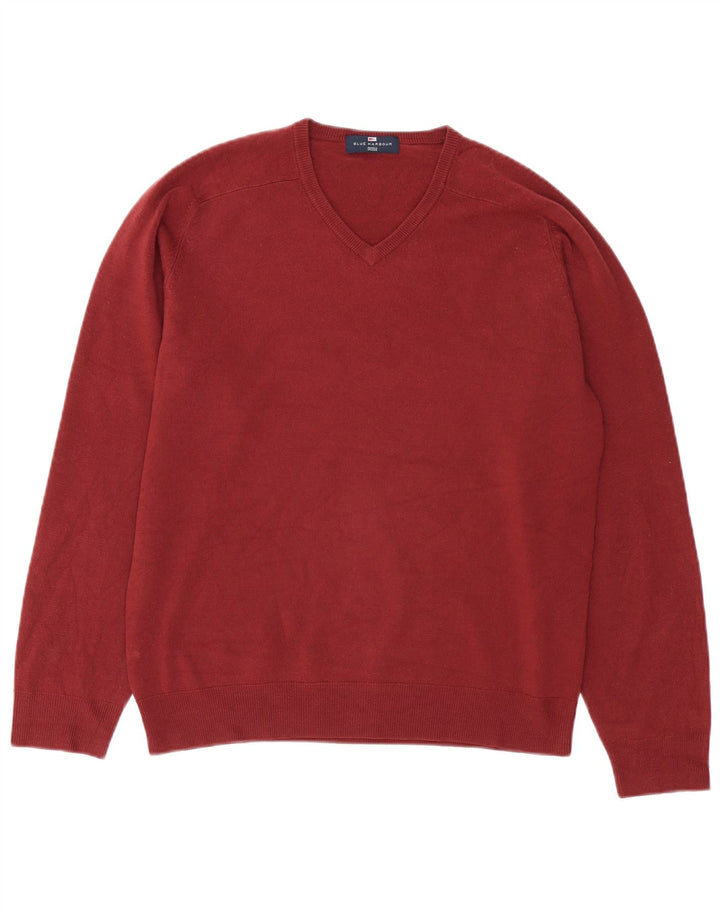 Marks & Spencer Herren Blue Harbor V-Ausschnitt Pullover Pullover Medium Burgund