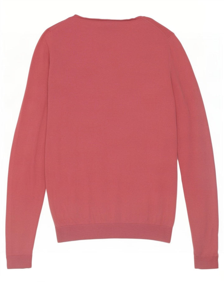 Massimo Dutti Damen-Pullover mit V-Ausschnitt, UK 12, mittelrosa Seide