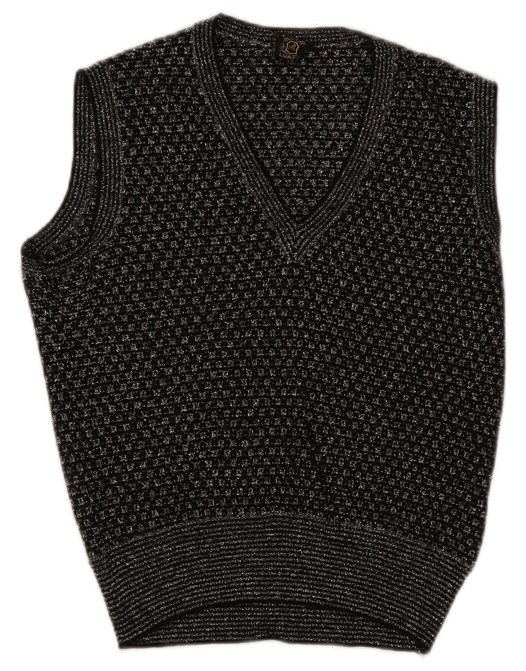 Vintage Damen Weste Tank Top UK 14 Medium Schwarz Geometrisch