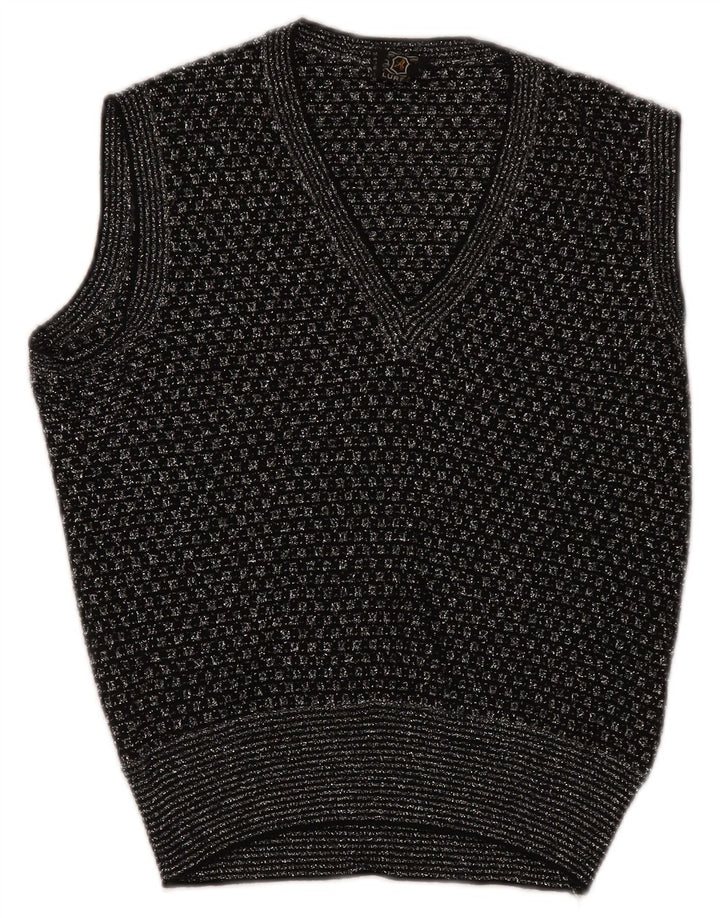 Vintage Damen Weste Tank Top UK 14 Medium Schwarz Geometrisch