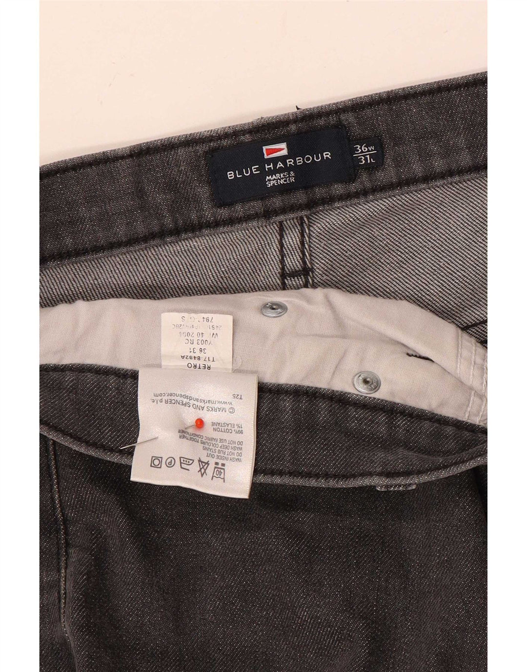 Marks & Spencer Herren Blue Harbour Straight Jeans W36 L31 Graue Baumwolle