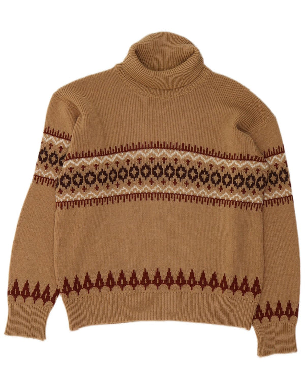 Vintage Damen Rollkragenpullover Pullover UK 14 Mittelbraun Fair Isle