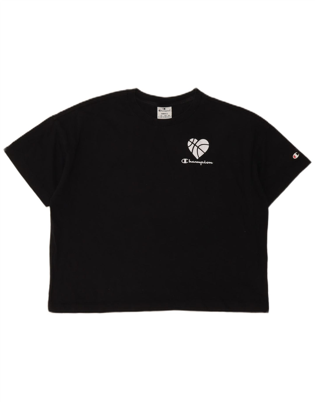 CHAMPION Damen Crop Oversize Graphic T-Shirt Top UK 10 Small Schwarz