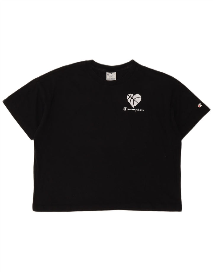 CHAMPION Damen Crop Oversize Graphic T-Shirt Top UK 10 Small Schwarz
