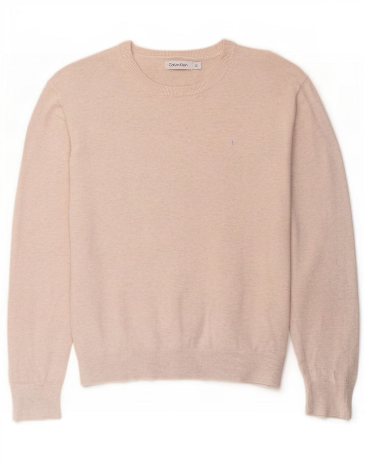 Calvin Klein Herren-Pullover mit Rundhalsausschnitt, groß, beige Baumwolle