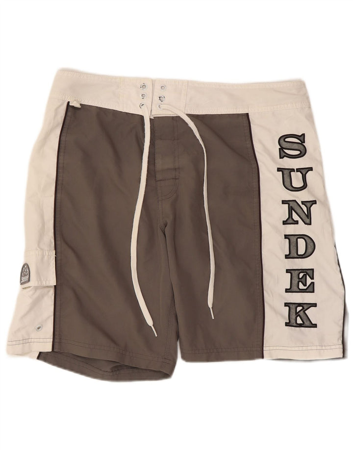 Sundek Herren-Badeshorts mit Grafik, Mittelgrau, Farbblock