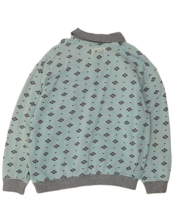 Vintage Herren Polo-Hals-Sweatshirt-Pullover aus mittelblauer, geometrischer Baumwolle