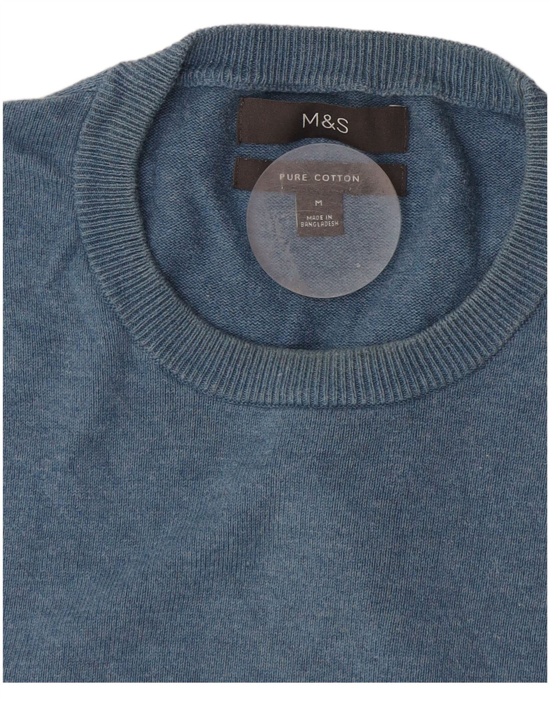 Marks & Spencer Herren-Pullover mit Rundhalsausschnitt, mittelblaue Baumwolle
