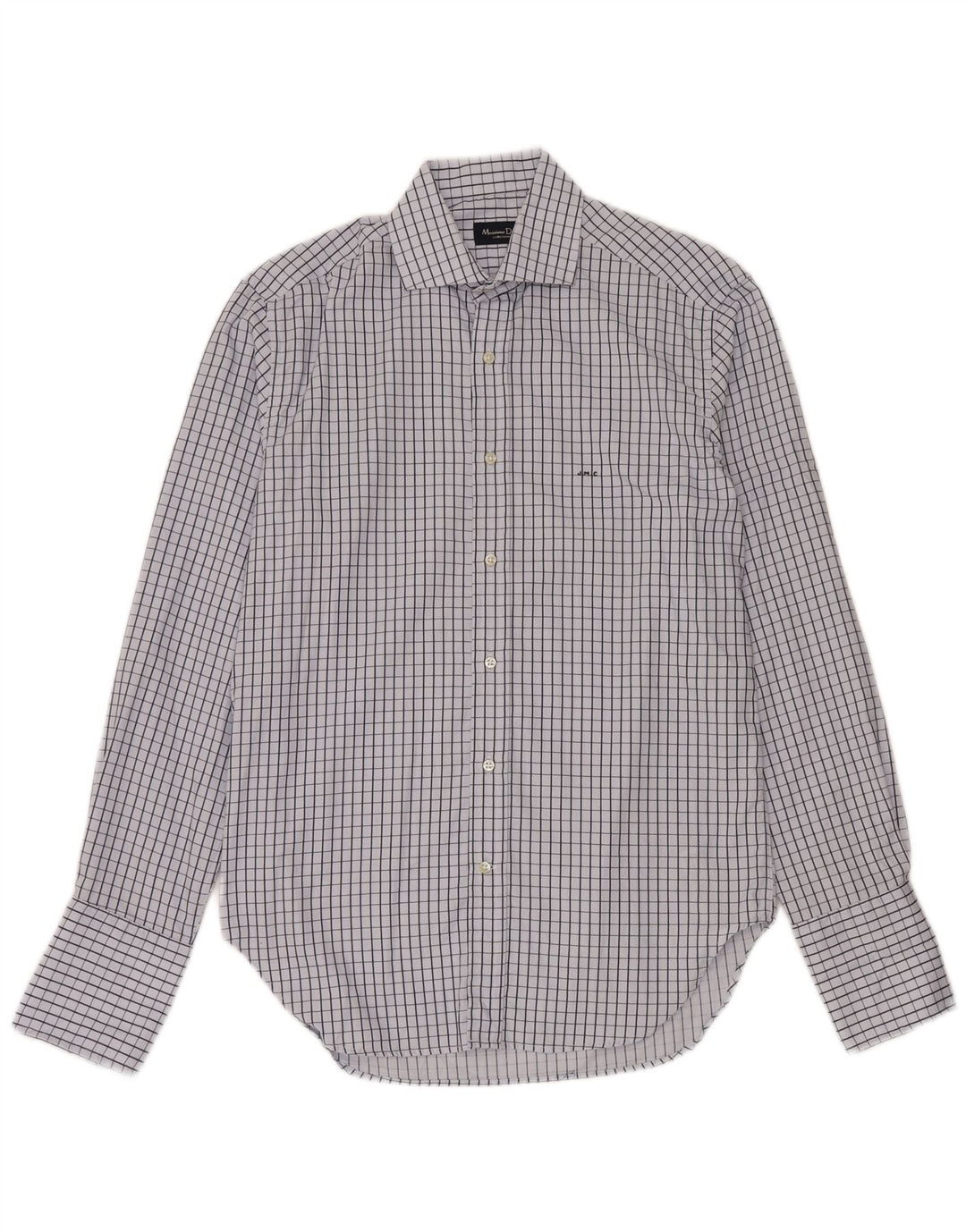 Massimo Dutti Herren-Formalhemd, Größe 41 16, große blau karierte Baumwolle
