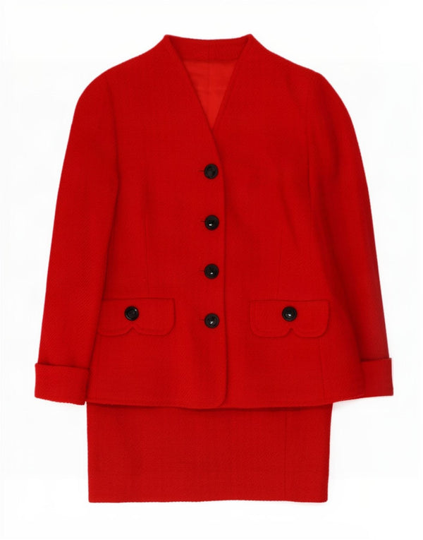 Luisa Spagnoli Damen 4-Knopf-2-teiliges Rockset IT 42 Medium W26 Rote Wolle