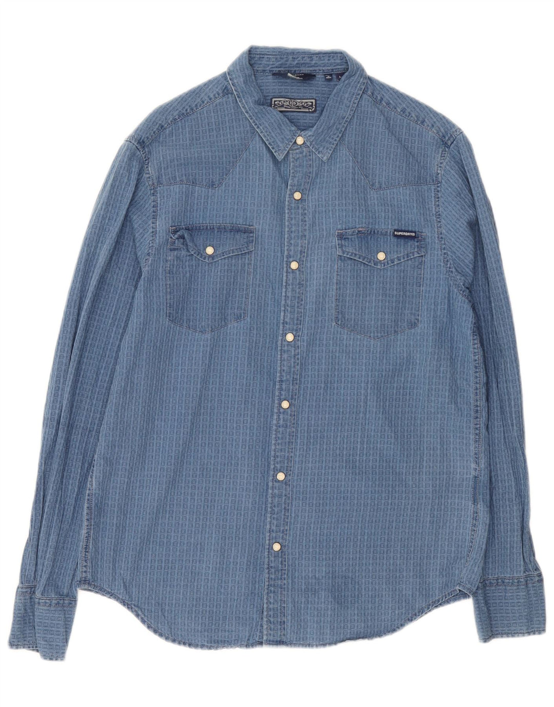 Superdry Herrenhemd aus Baumwolle, groß, blau kariert