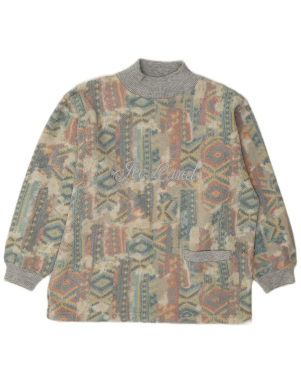 Vintage Damen Fleecepullover mit Grafik, UK 14, groß, mehrfarbig, geometrisch