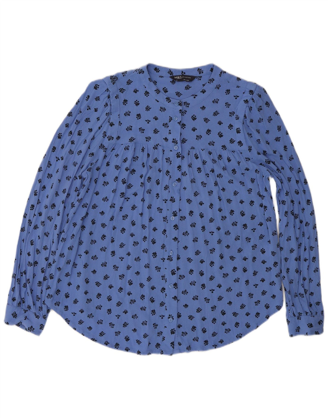 Marks & Spencer Damen-Hemdbluse, UK 10, kleine blaue Viskose mit Blumenmuster
