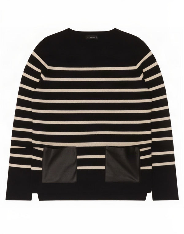 Zara Damen-Pullover mit U-Boot-Ausschnitt, Gr. 12, mittelschwarz, gestreift, Viskose