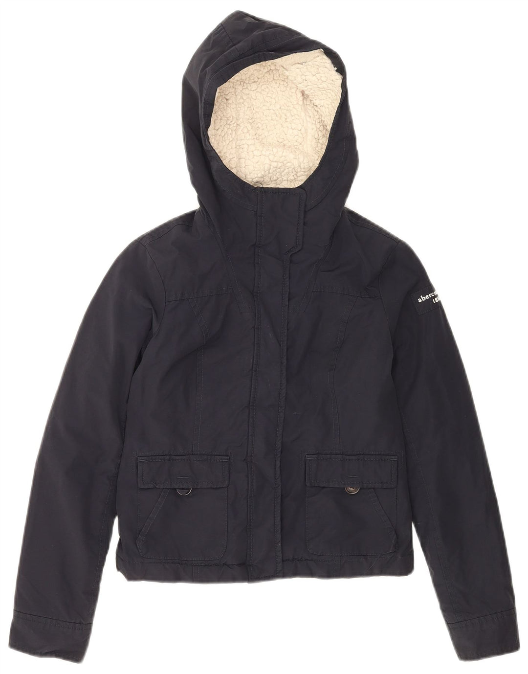ABERCROMBIE & FITCH Mädchen-Bomberjacke mit Kapuze, 11–12 Jahre, Größe L, Marineblau