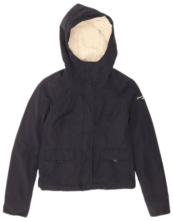 ABERCROMBIE & FITCH Mädchen-Bomberjacke mit Kapuze, 11–12 Jahre, Größe L, Marineblau