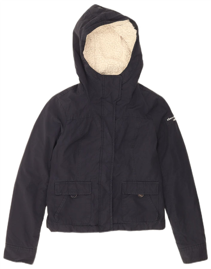 ABERCROMBIE & FITCH Mädchen-Bomberjacke mit Kapuze, 11–12 Jahre, Größe L, Marineblau