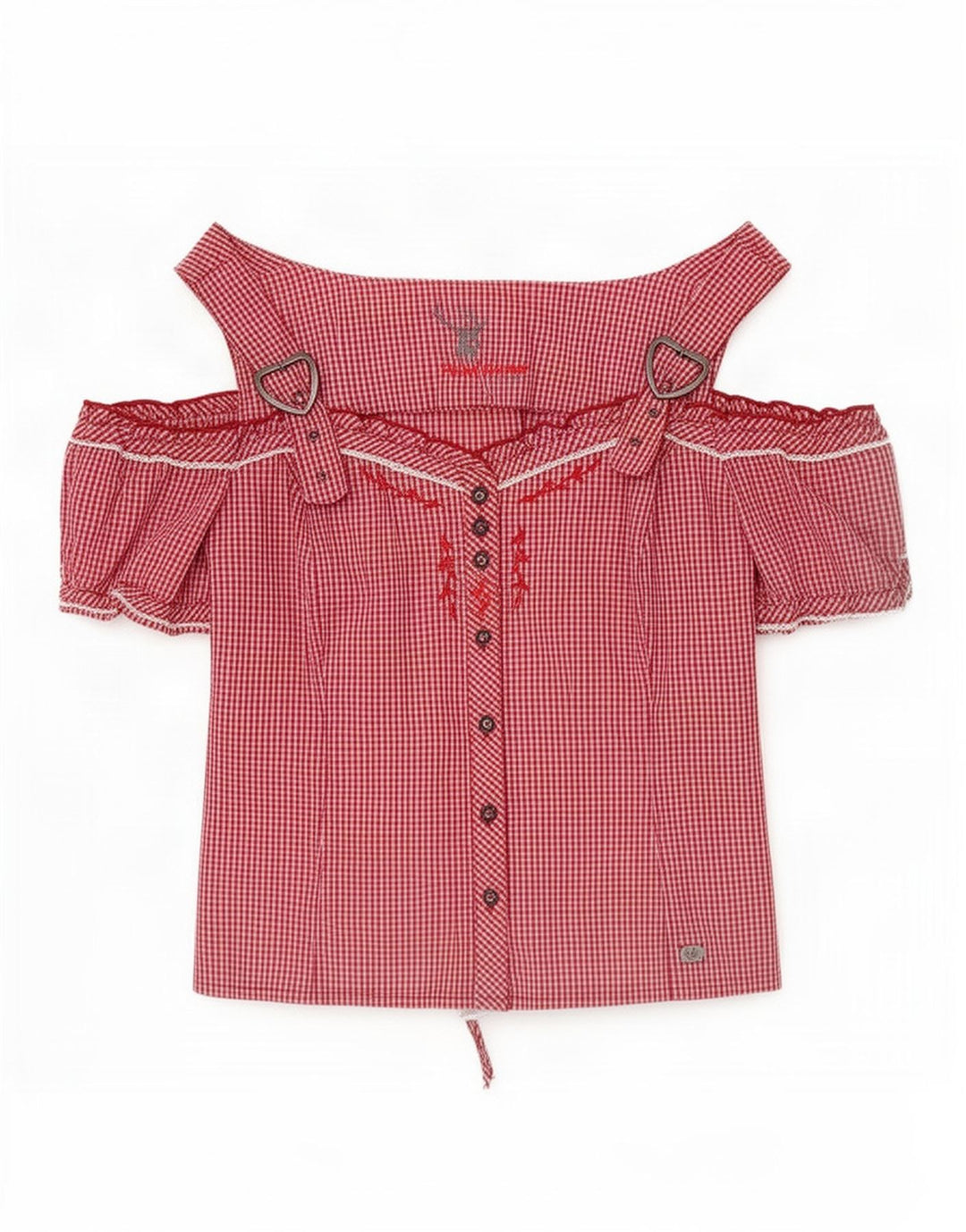Spieth & Wensky Schulterfreies Blusenoberteil für Damen, UK 14, Mittelroter Gingham-Karomuster