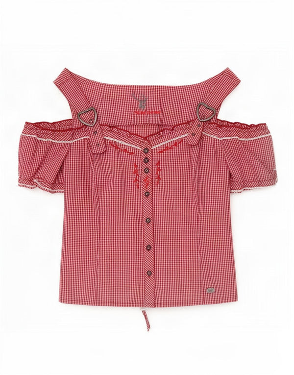 Spieth & Wensky Schulterfreies Blusenoberteil für Damen, UK 14, Mittelroter Gingham-Karomuster