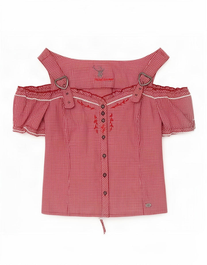 Spieth & Wensky Schulterfreies Blusenoberteil für Damen, UK 14, Mittelroter Gingham-Karomuster