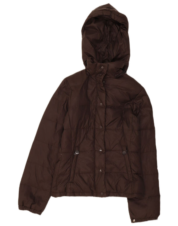 Benetton Womens Hooded Padded Jacket IT 40 Small Brown Polyamide