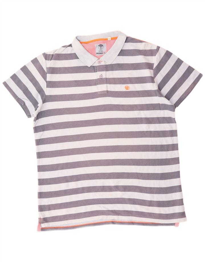 FAT FACE Herren Poloshirt XL blau gestreift aus Baumwolle