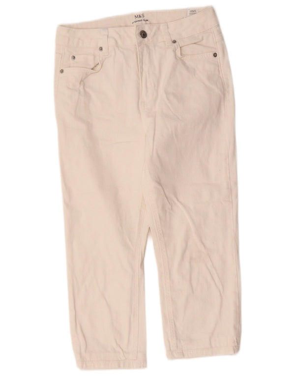 Marks & Spencer Damen Crop Slim Jeans UK 10 Small W28 L20 Weiße Baumwolle