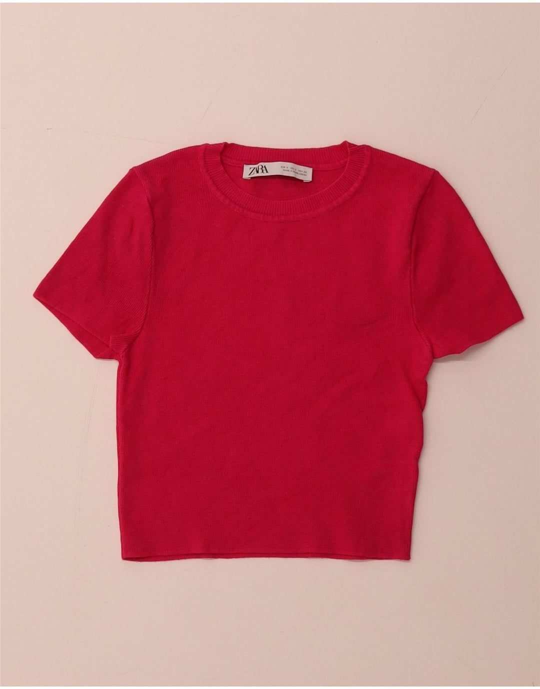 ZARA Damen Crop Short Sleeve Crew Neck Pullover Pullover UK 8 Small Pink