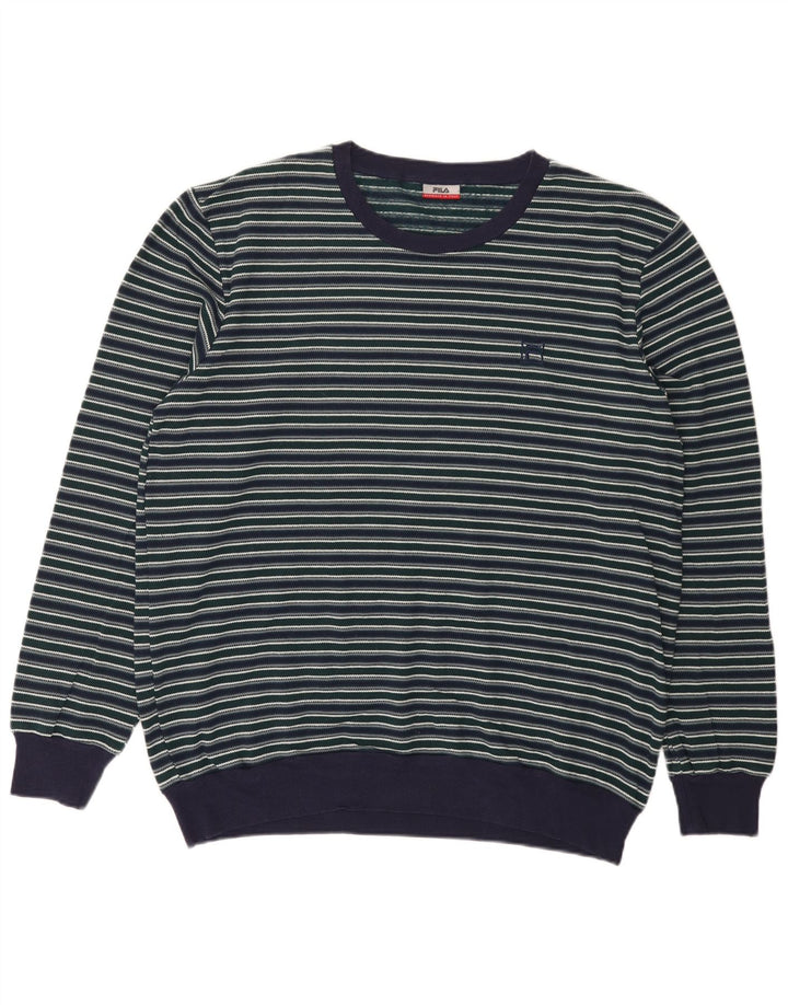 Fila Herren-Pullover mit Rundhalsausschnitt, groß, marineblau, gestreift, Baumwolle