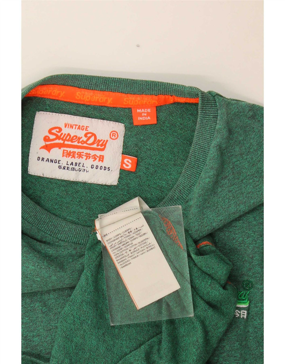 Superdry Herren-T-Shirt-Oberteil, klein, grün gefleckte Baumwolle