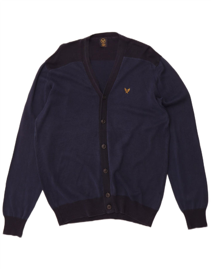 Avirex Herren-Cardigan-Pullover XL, Marineblau, Colourblock-Baumwolle