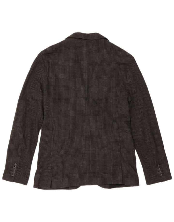 Zara Herren-Blazer mit 2 Knöpfen, EU 48, mittelgrau kariertes Polyester