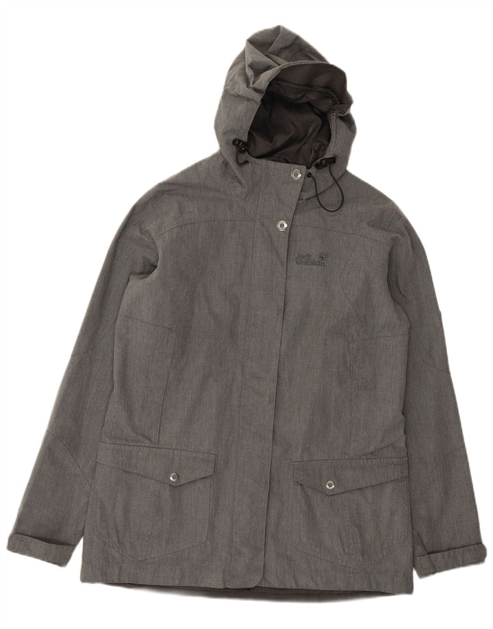 JACK WOLFSKIN Womens Hooded Windbreaker Jacket UK 14 Medium Grey Polyester