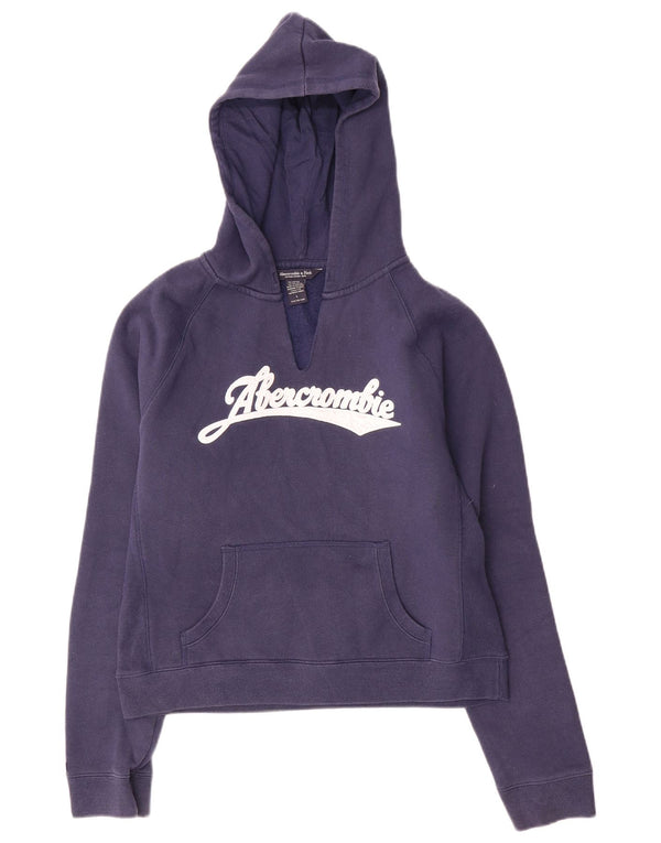 Abercrombie & Fitch Damen Crop Graphic Hoodie Pullover UK 16 Large Marineblau