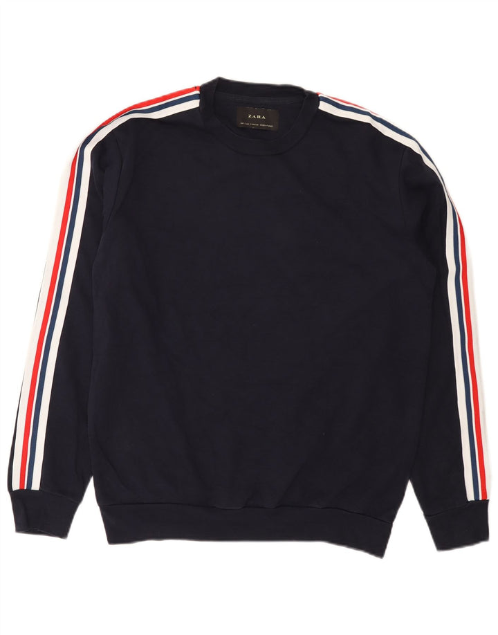 Zara Herren-Sweatshirt-Pullover, klein, Marineblau, Farbblock
