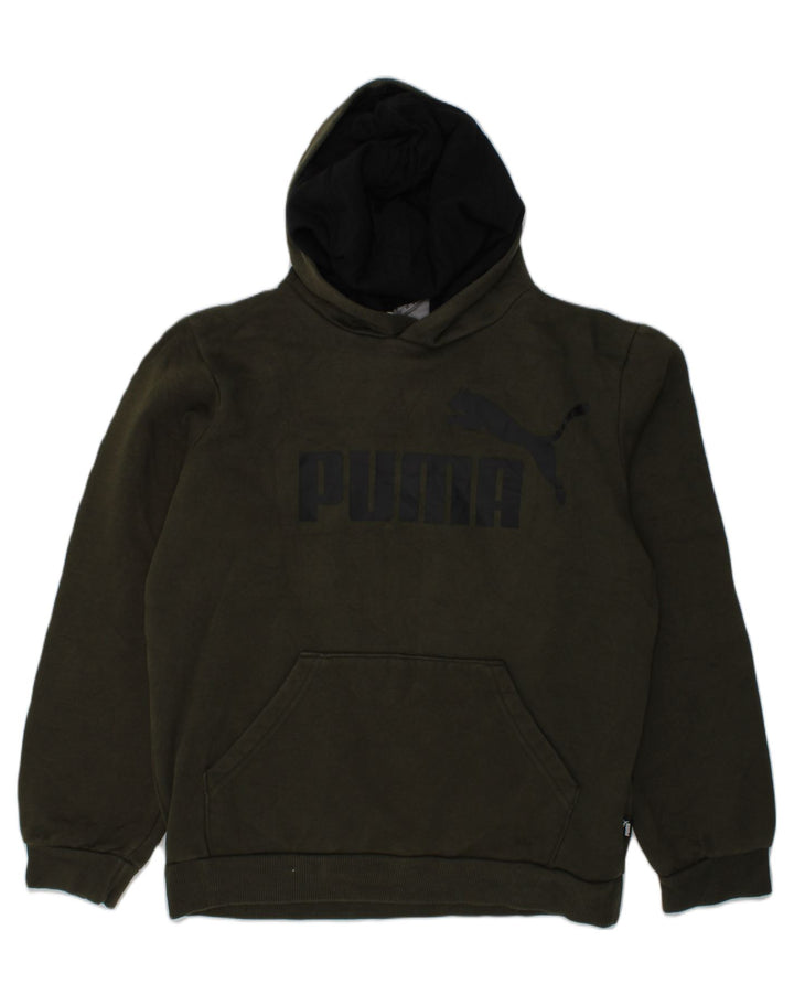 PUMA Girls Graphic Hoodie Jumper 11-12 Years large  Khaki Cotton | Vintage Puma | Thrift | Second-Hand Puma | Used Clothing | Messina Hembry 