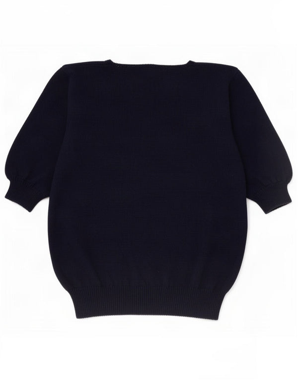 Vintage Damen Kurzarm-Pullover mit U-Boot-Ausschnitt UK 16 Large Marineblau