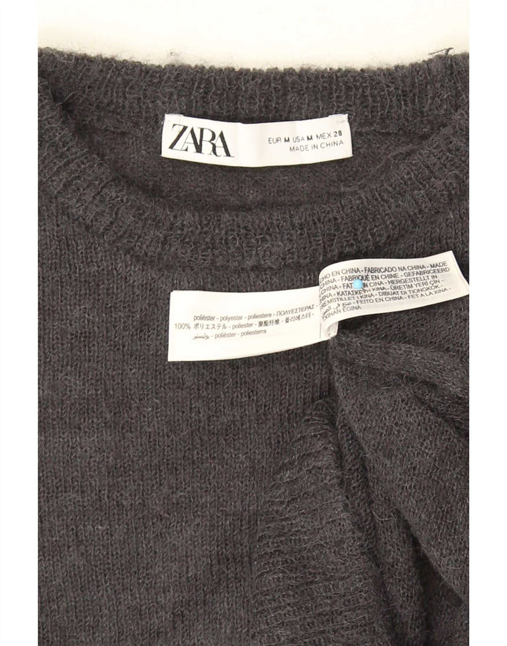 Zara Damen Crop Crew Neck Pullover Pullover UK 12 Mittelgraues Polyester