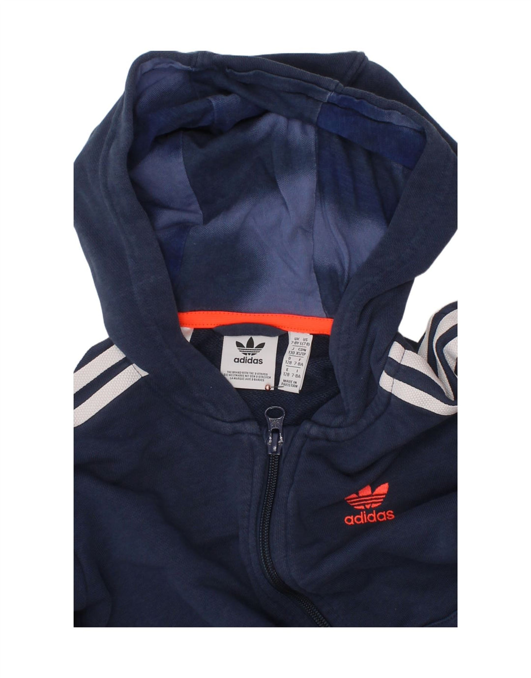 ADIDAS Jungen-Kapuzenpullover mit Reißverschluss, 7–8 Jahre, marineblaue Baumwolle