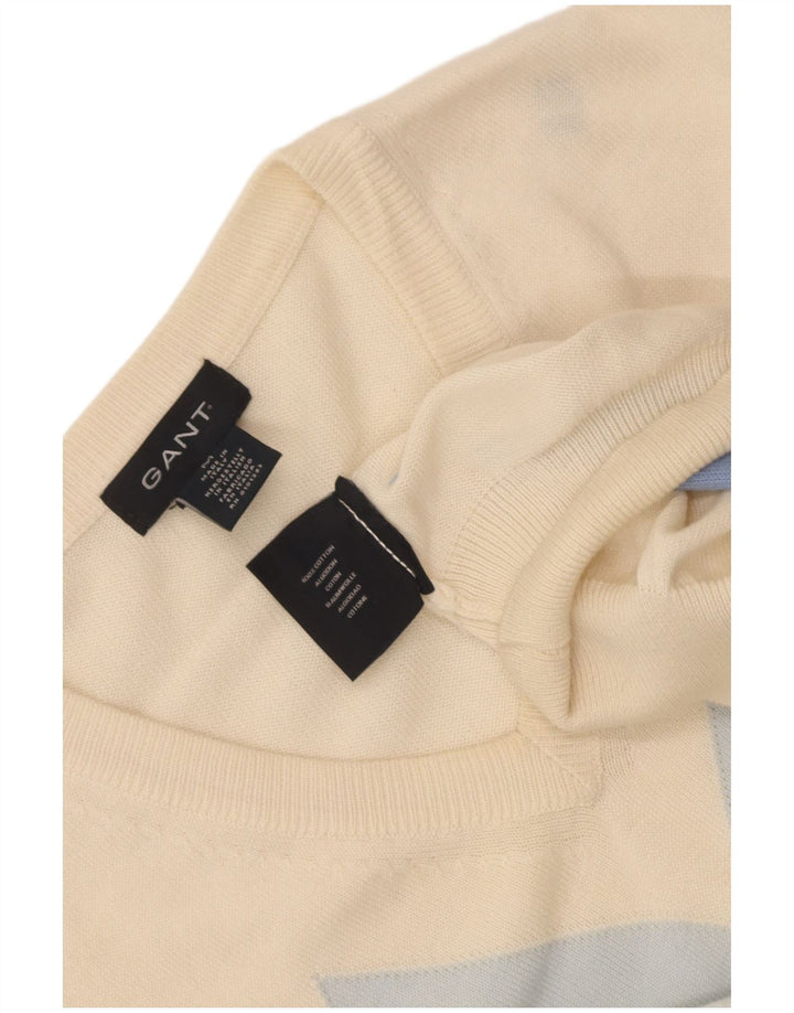 Gant Herren-Pullover mit V-Ausschnitt, mittelweiße Argyle-/Diamant-Baumwolle